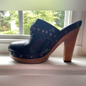 RALPH LAUREN STUDDED HIGH HEEL CLOGS